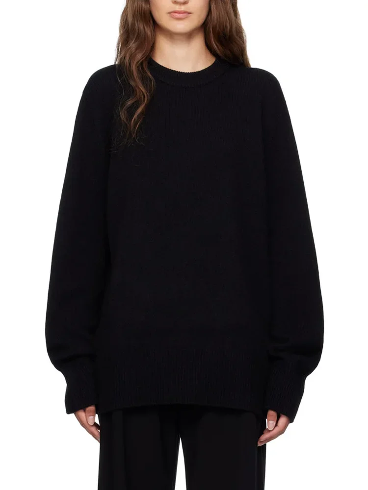 Autumn Winter Women 100% Wool Solid Color Casual Knit Pullover Sweater All-Match