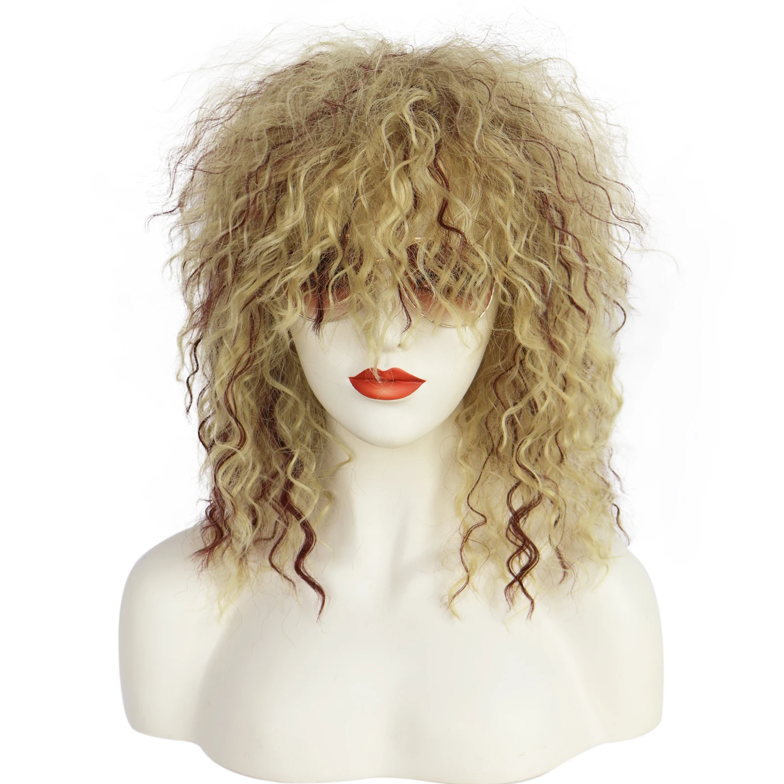 Synthetic Long Wave Golden Brown Mixed Rock Punk Wig Suitable For Bands And Parties
