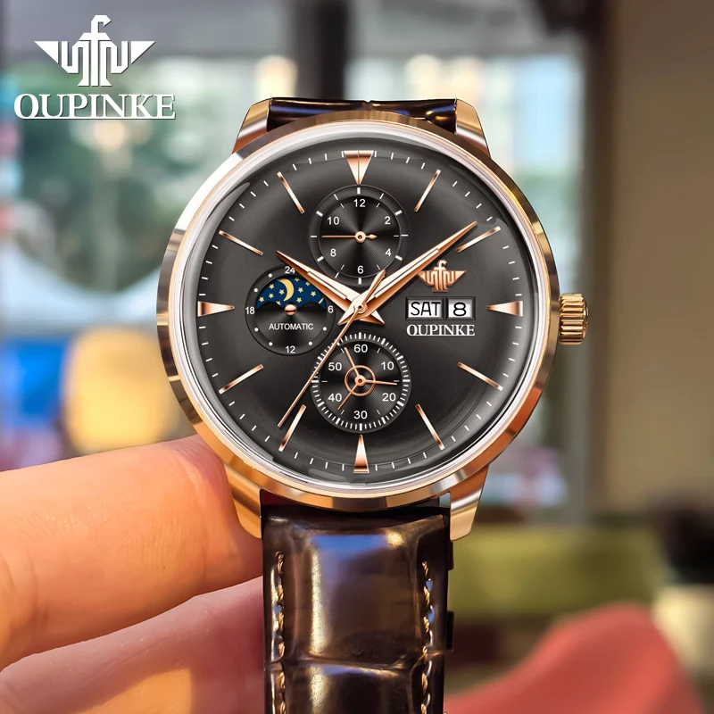 

OUPINKE 3309 Chronograph Men Watches Multifunctional High-end Wristwatch Deep Waterproof Moon Phase Date Mechanical Watch