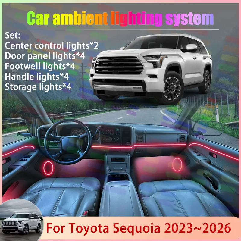 

For Toyota Sequoia XK80 2023~2026 MK3 2024 2025 2/18 in 1 Car Atmosphere Light Lamp RGB Shade Ensemble Streamer Atmosphere Set