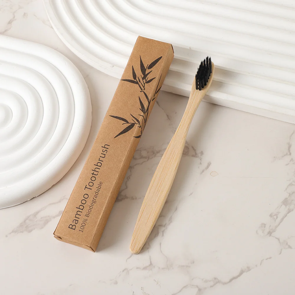 10 Pcs Bamboo Toothbrushes Soft Bristle – Charcoal Infused Eco Friendly Wooden Adult Tooth Brush BPA Free Biodegradable for Fami