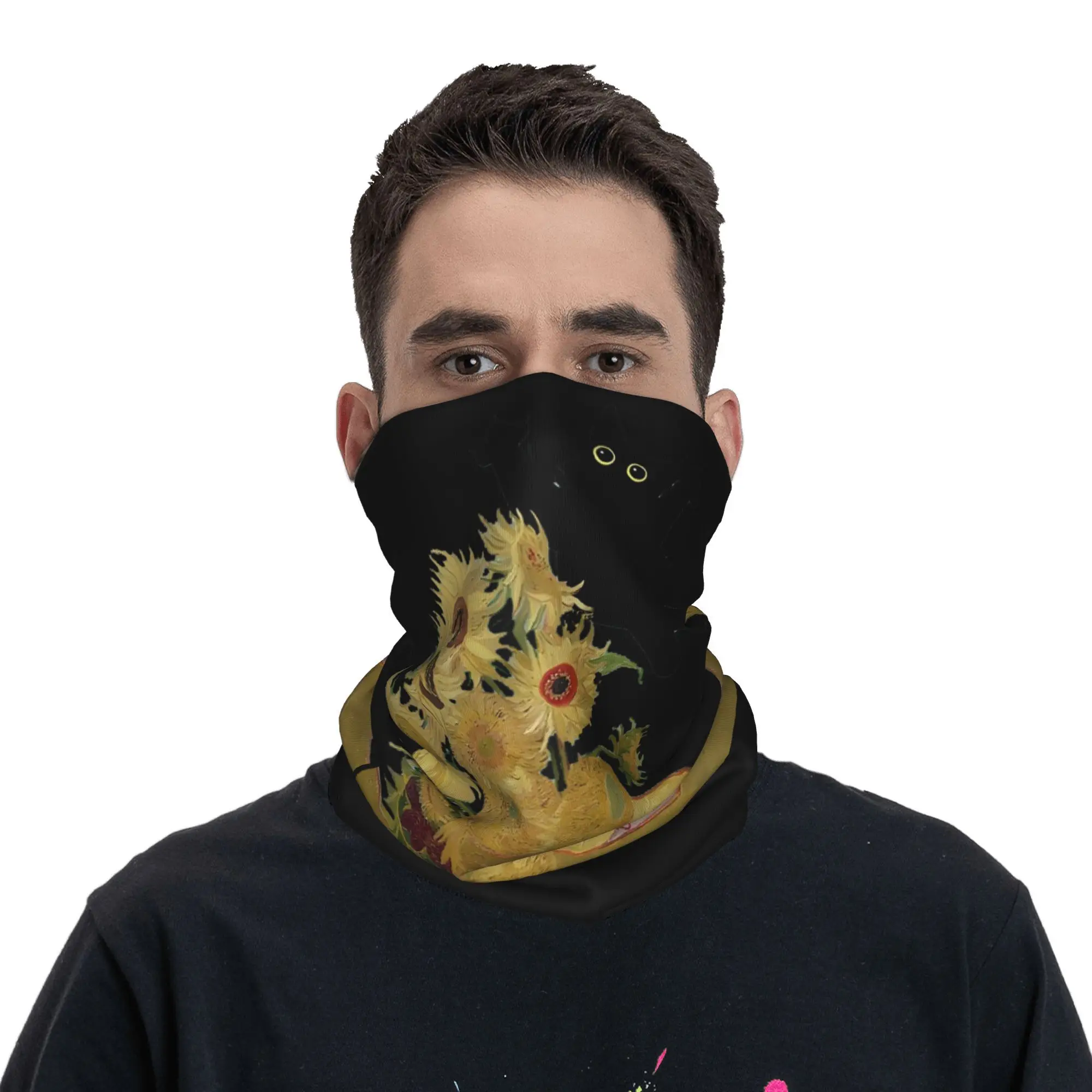 

Vincent Van Gogh Flowers Cat Bandana Neck Cover Printed Wrap Scarf Multifunction Face Mask Riding Unisex Adult Washable
