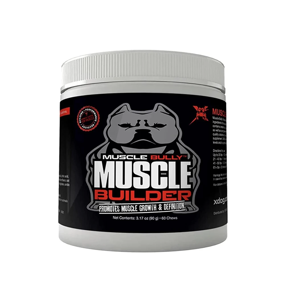 Muscle Bully Muscle Builder For Dogs, Weight Gainer, Promotes Muscle Growth, Size Definition, Strength, Endurance Support label