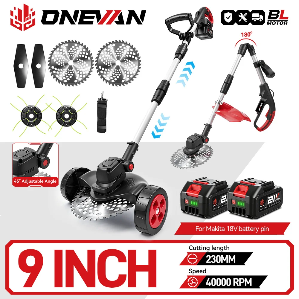 Tondeuse à gazon électrique sans fil ONEVAN 9 pouces, moteur sans balais, 40000 tr/min, outil de jardinage pour batterie Makita 18V