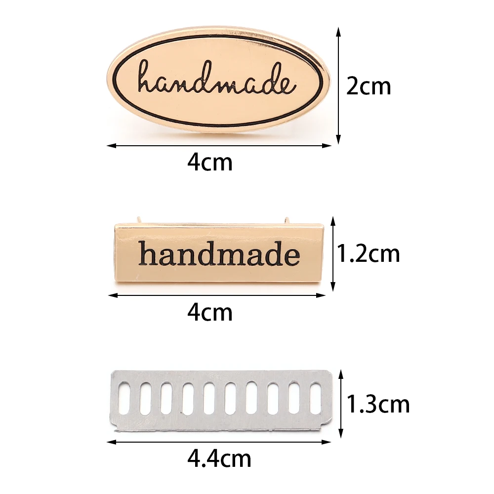 2Sets Hand Made Metal Labels Letter Printed Crafts Garment Labels Tags For DIY Handmade Bags Purse Sewing Labels Accessories
