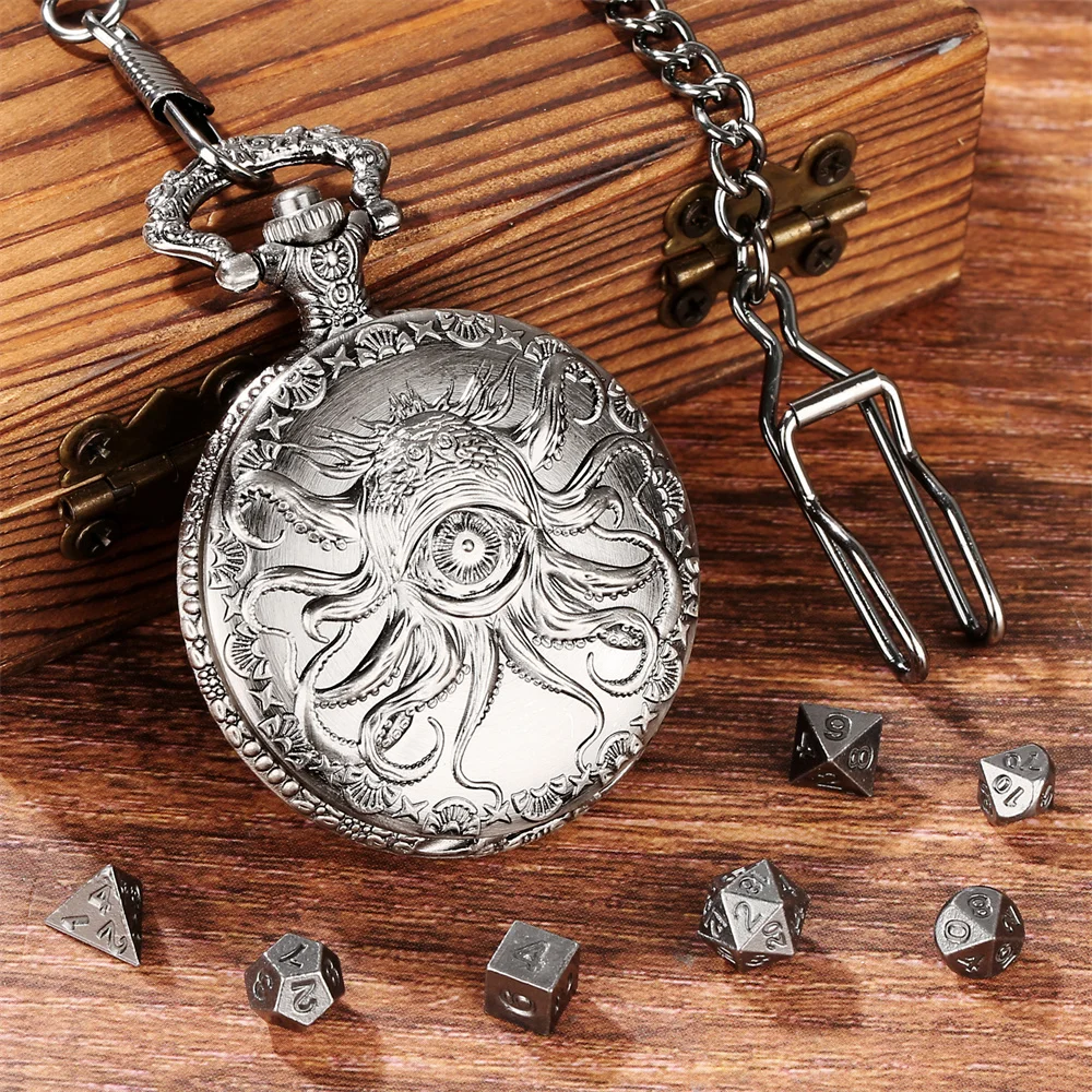 הבציר תמנונים עין שעון כיס דקורטיבי בצורת תיבת אחסון עם מיני 7 יח'\סט דקות