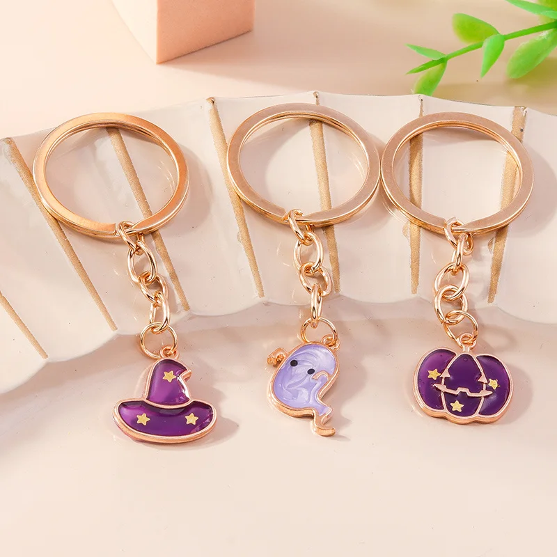Aihua Mode Halloween Schlüsselanhänger Emaille Gruseliger Geisterhut Kürbis Schlüsselanhänger für Frauen Halloween Nacht Schmuck – Detail 3