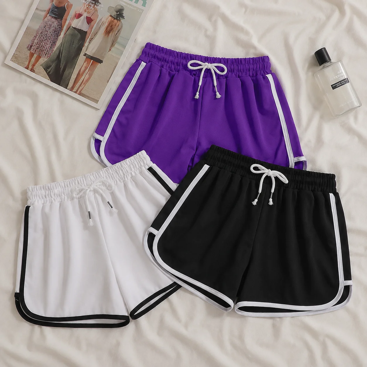 Women's Summer Sporty Shorts Elastic Waist Drawstring Breathable Loose Fit Textured Casual Running Fitness Beach Lounge Pants
