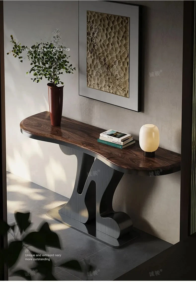 

N Входной шкаф из орехового дерева, весь дом с боковым видом, итальянские минималистичные консольные столы для гостиной