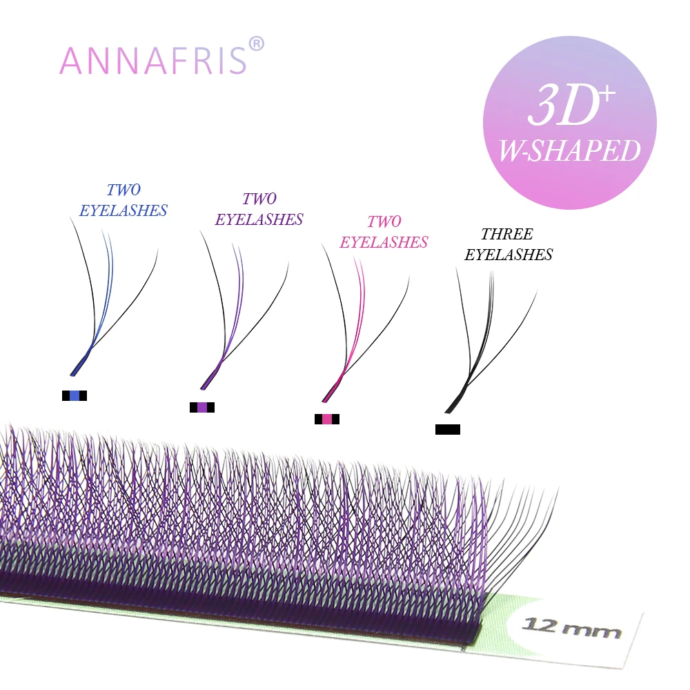 ANNAFRIS Colored 3D W Premade Volume Fan Lashes Brown Blue Purple W Shape Three Core Individual Lash Extension