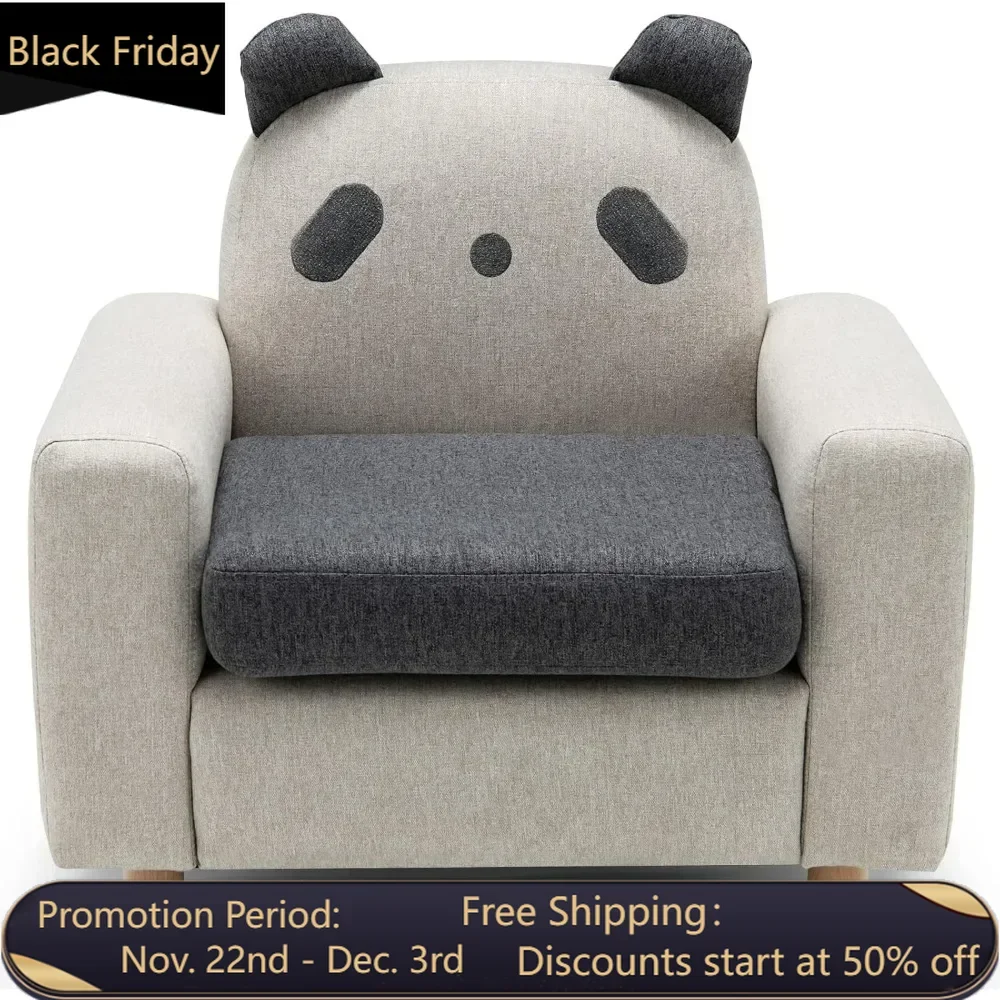 Children's cartoon sofa chair with wooden frame, thick cushion, children's room, kindergarten, 2-8 years old (panda)