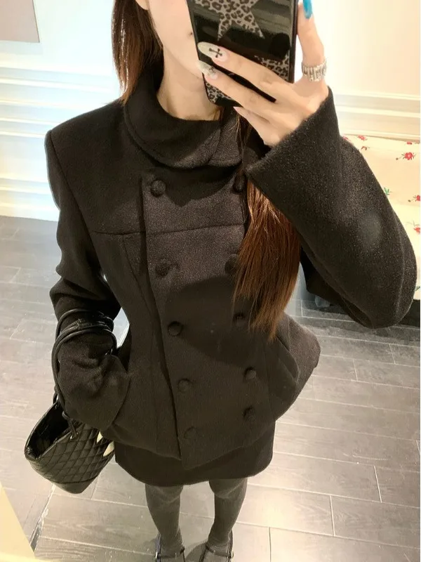   여성용 양모 정장 세트, 더블 버튼 슬림핏, 가을 겨울 패션 의상, 스커트와 재킷 포함