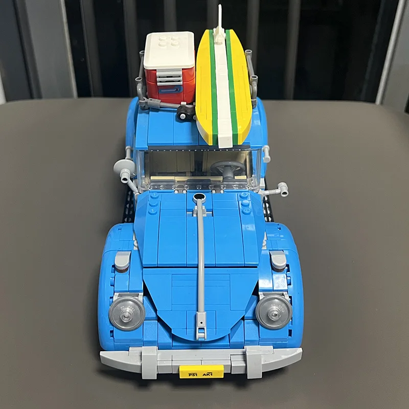 DIY Toys Building Blocks Car Blue Beetle Model Tourism Surfing Vacation Series Creative Desktop Ornaments Boys\' Holiday Gifts