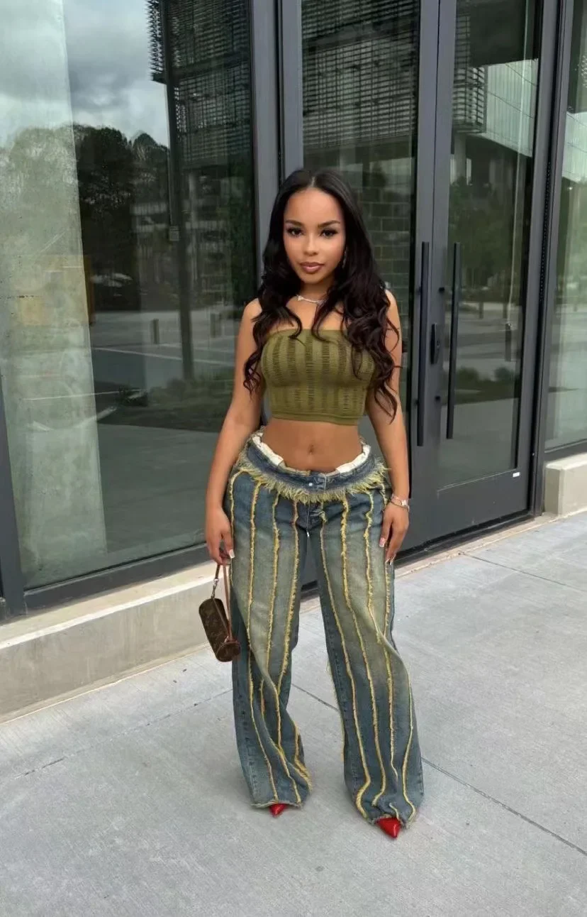 Pantalones vaqueros de pierna ancha para mujer, ropa de calle elegante de cintura alta, Pantalones rectos de mezclilla sexys