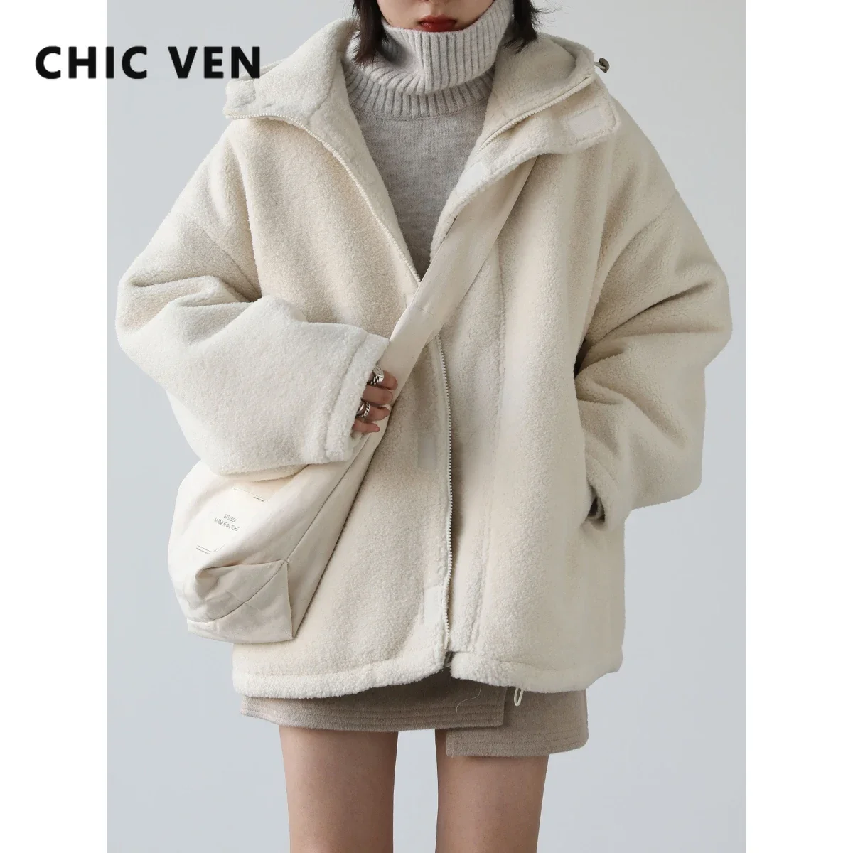 CHIC VEN-Parkas à capuche en fausse fourrure d'agneau pour femmes, manteau en peluche, vestes optiques décontractées, pardessus chaud pour femmes, hiver