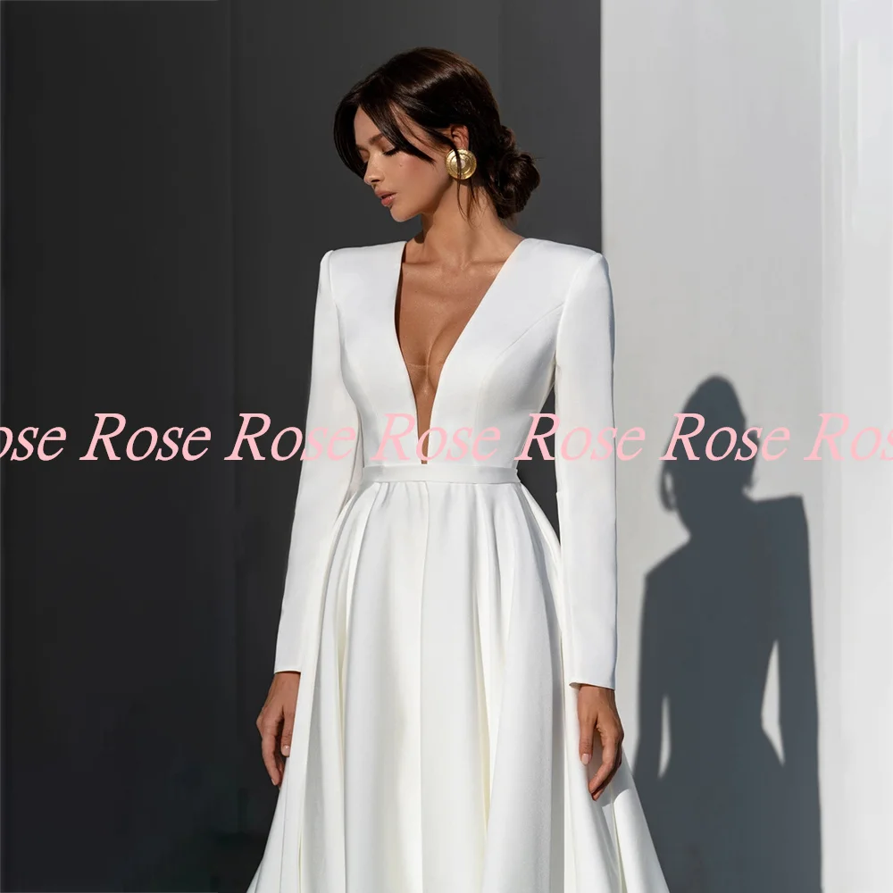 Furtanseo 2024 Satin Wedding Dresses Deep V-Neck Court Train New A-Line Bridal Gowns Vestido De Noiva Custom