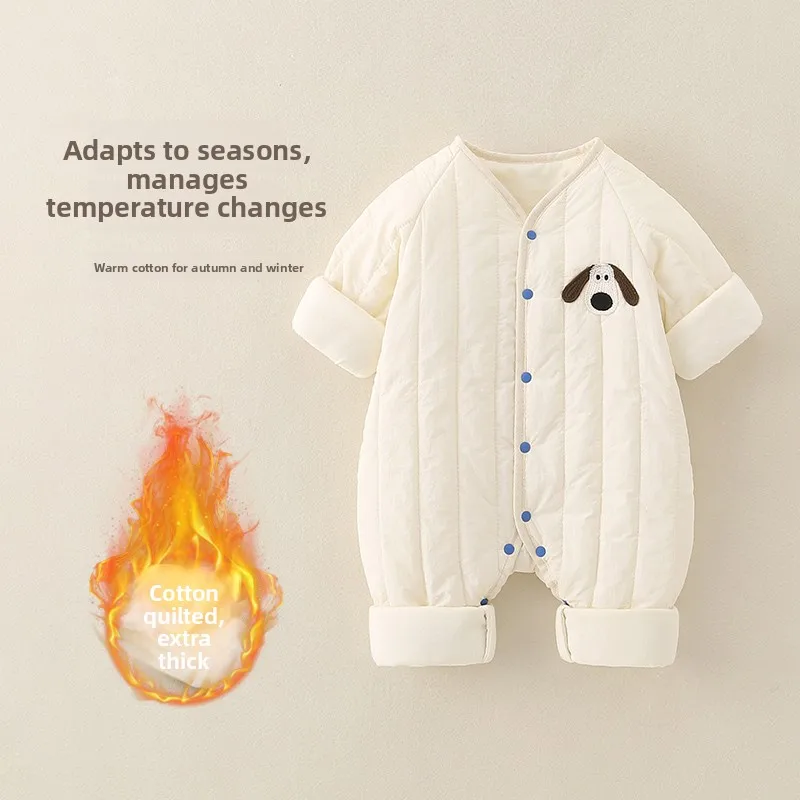 귀여운 아기 남자아이 만화 강아지 점프수트 코트 신생아 면 안감 원지 하이웨이스트 긴 바지 96% 면 함유