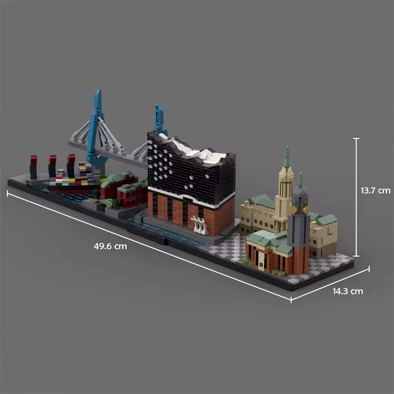 MOC – blocs de construction avec vue sur la rue, le plus grand Port d'allemagne, horizon de hambourg, Architecture urbaine, modèle de jouets pour enfants, cadeau de Collection pour adultes