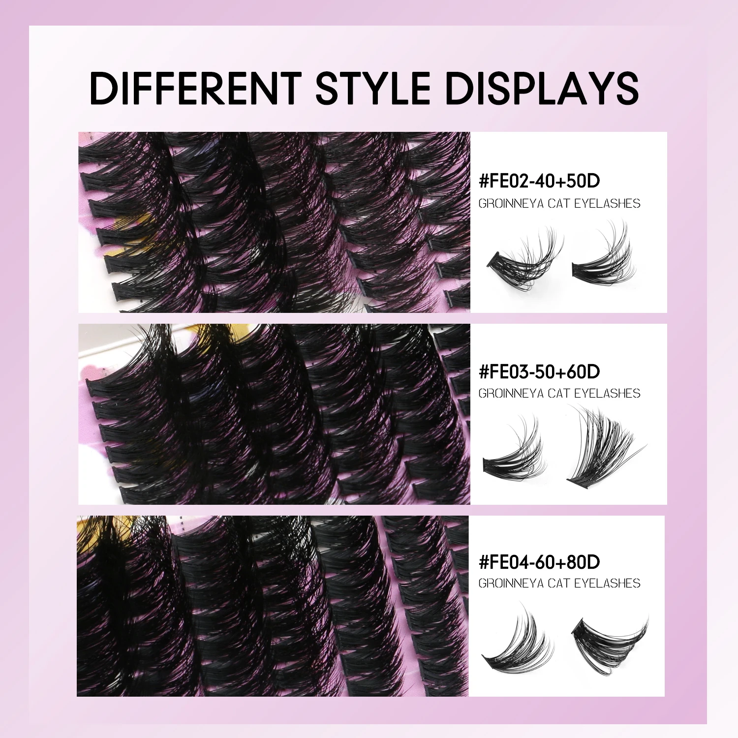 GROINNEYA Wimpern-Cluster-Set mit natürlichen Katzenwimpern, Wimpernbindung und Versiegelung, Cluster-Set, geflügeltes Ende, Auge, längliches DIY zu Hause – Detail 5