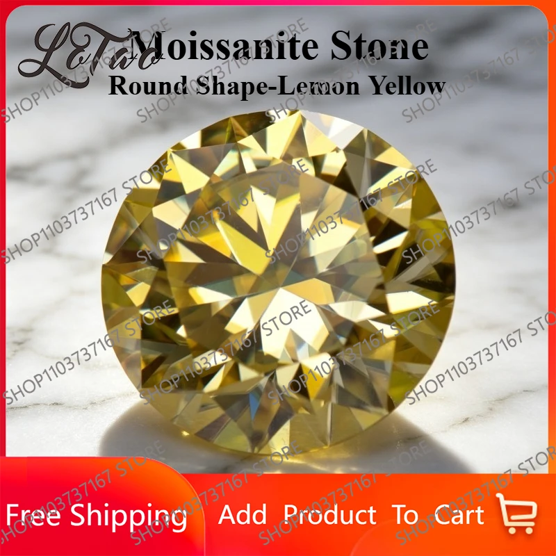 

Moissanite Stone Round Shape Lemon Yellow Color Synthetic Gemstone for DIY Jewelry Making Pass Diamond Tester with Certificate