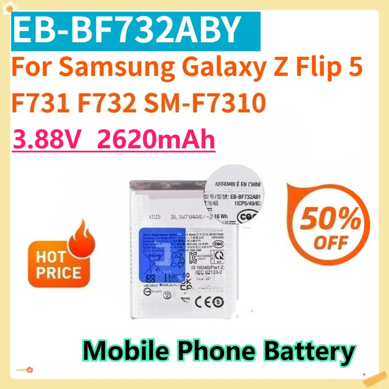 

Для Samsung Galaxy Z Flip 5 F731 F732 SM-F7310 EB-BF731ABY EB-BF732ABY Сменные аккумуляторы