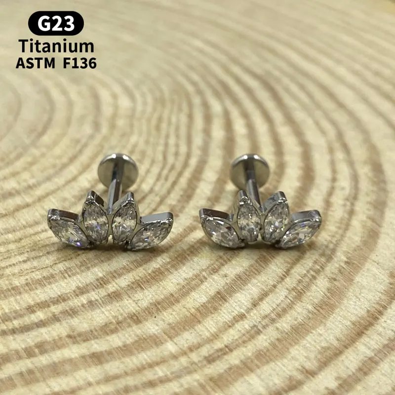 G23 F136 Titanium Alloy Pierced Earlobe Internal Thread CZ Labret Lip Ear Stick Cartilage Earrings Tragus Earrings Body Jewelry