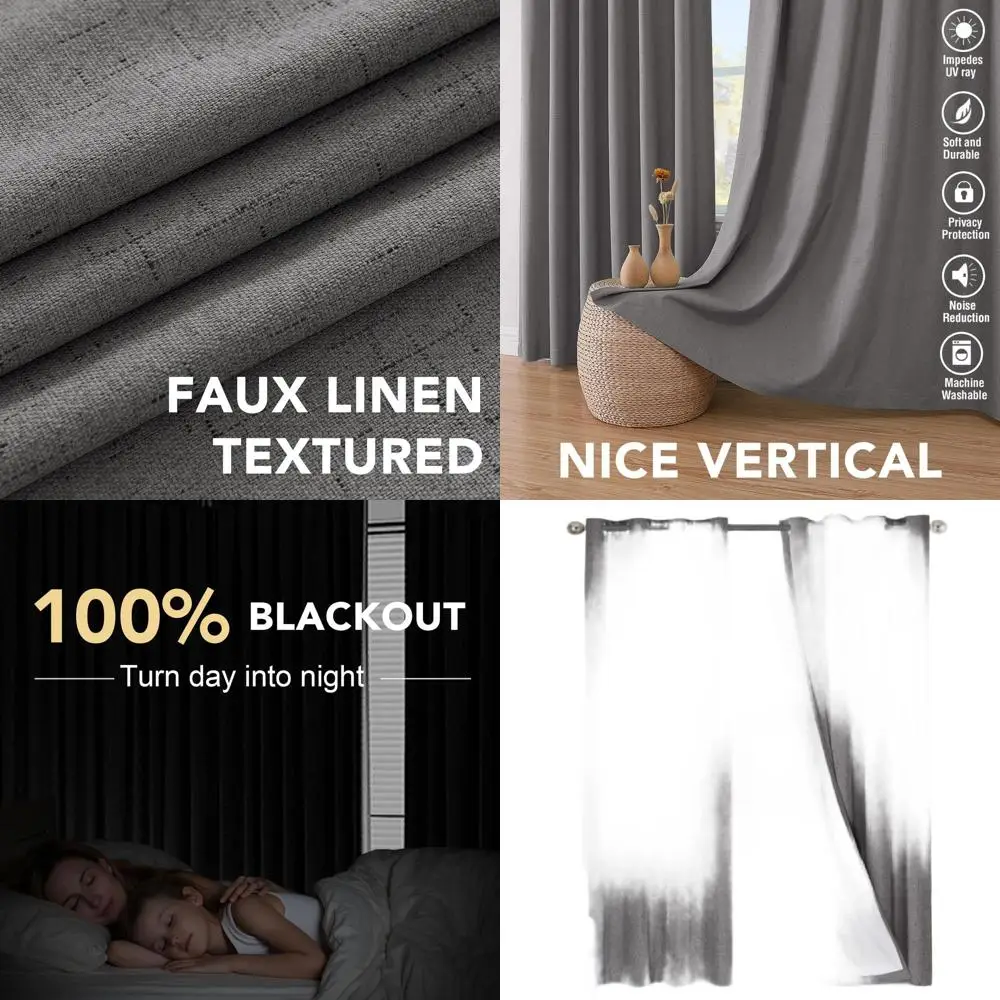 Cortinas opacas con aislamiento térmico estilo lino gris 108 con forro blanco, juego de 2 paneles