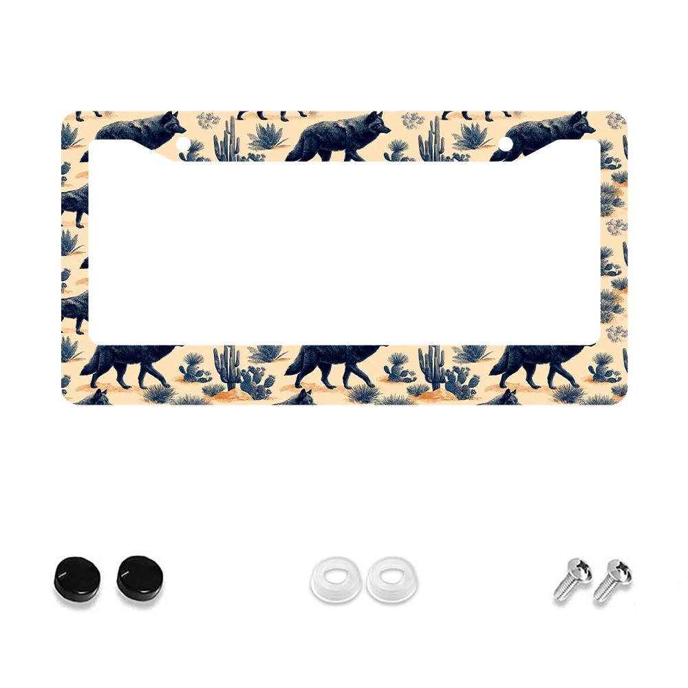

1 шт., рамка номерного знака с 2 отверстиями в стиле ретро, голубой волк, кактус, алюминиевый материал, 6x12 дюймов с комплектом винтов, уникальный декор для автомобиля