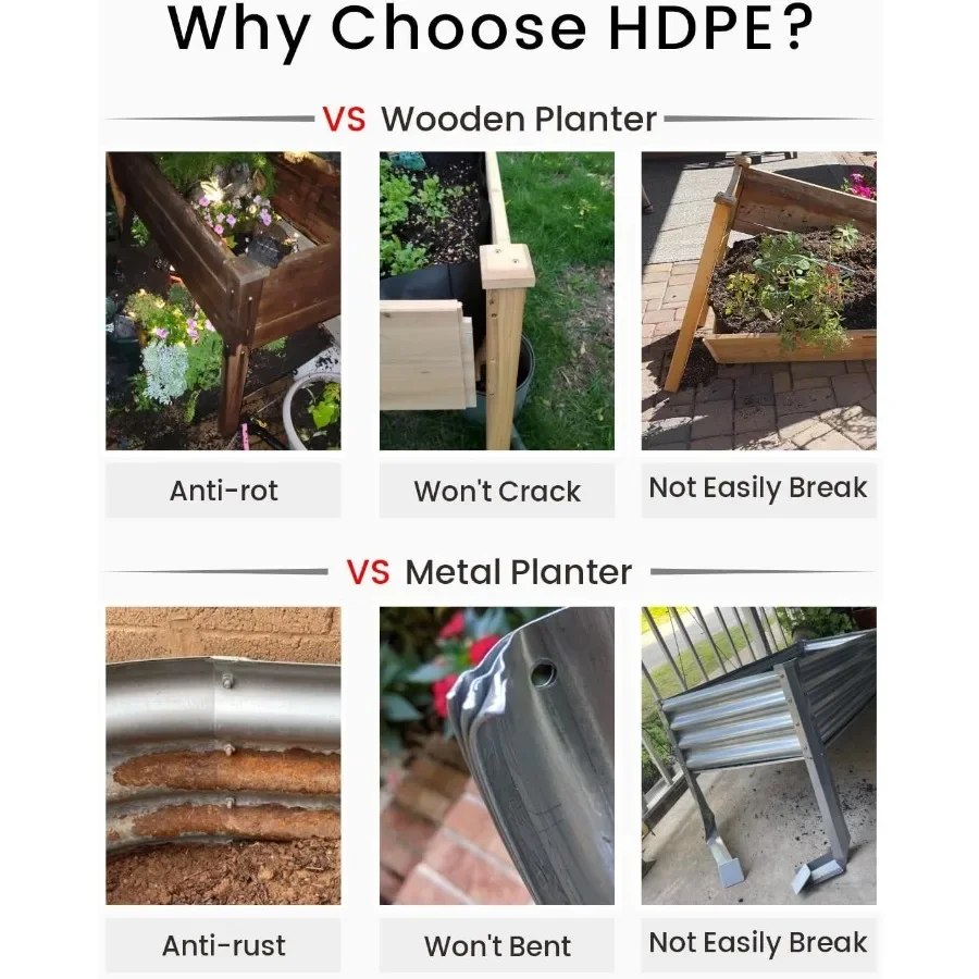 سرير حديقة صغير مرتفع HDPE صندوق زراعة مرتفع مع أرجل في الهواء الطلق زارع مناسب لجميع الأحوال الجوية أسرة مرتفعة للبذور عشب زهرة الخضار