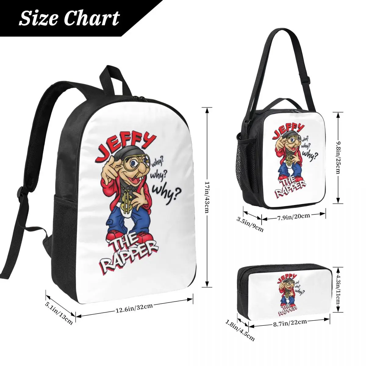 Jeffy The Rapper SML Character Backpack Boys Girls BookBag School Bag Laptop Shoulder Bags 3ps Insulated Lunch Bag Pencil Case