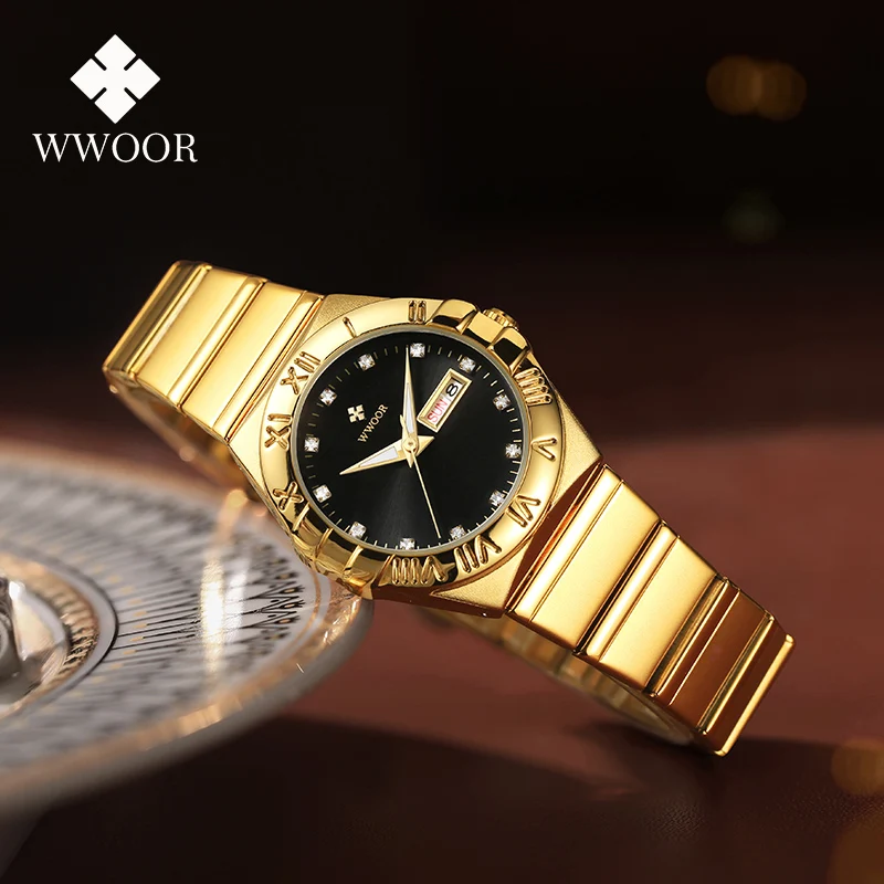 2023 New Women Watch WWOOR Fashion Luxury Stainless Strap Luminous Ladies Diamond Quartz Wrist Watch For Female Relogio Feminino