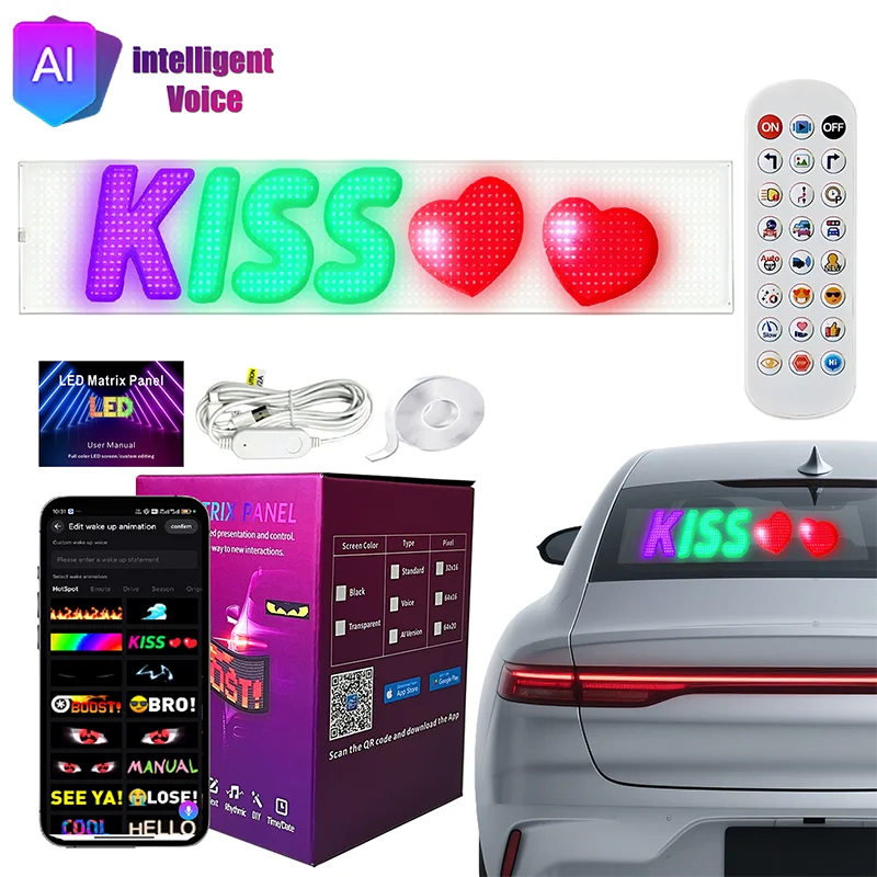 Transparent LED Matrix Panel Advertising Sign USB 5V Flexible Bluetooth APP Control Suitable for Car Store Window Glass