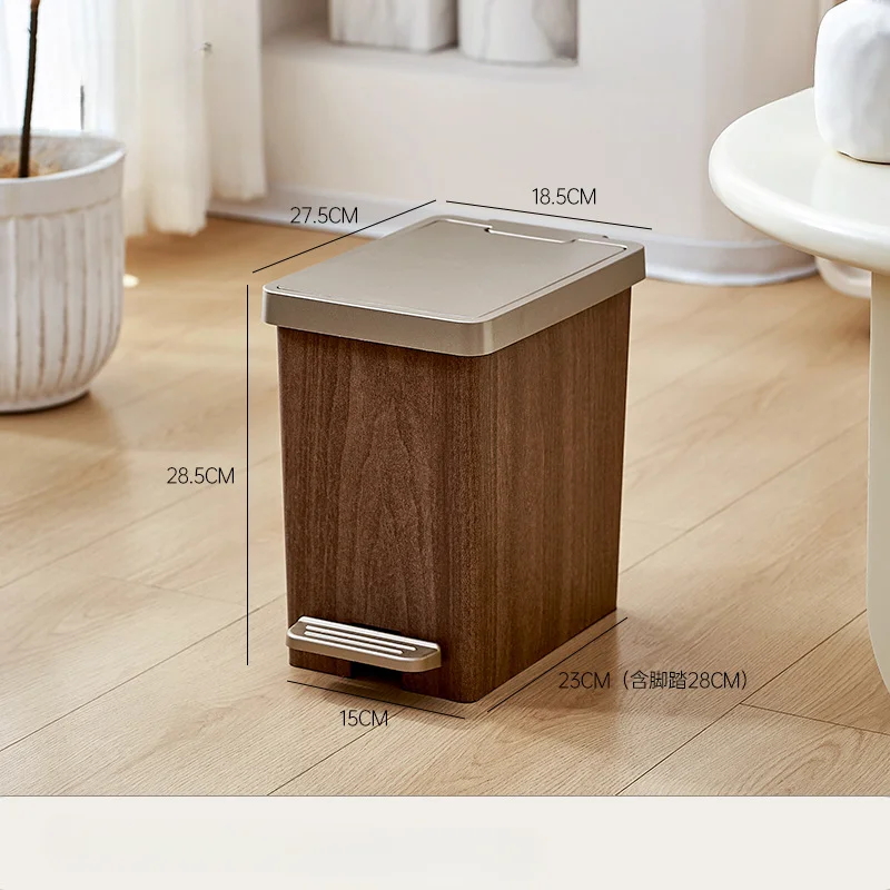 Household High-end Sealed Trash Can with Lid and Double-open Design Kitchen Storage Wooden Grain Trash Can