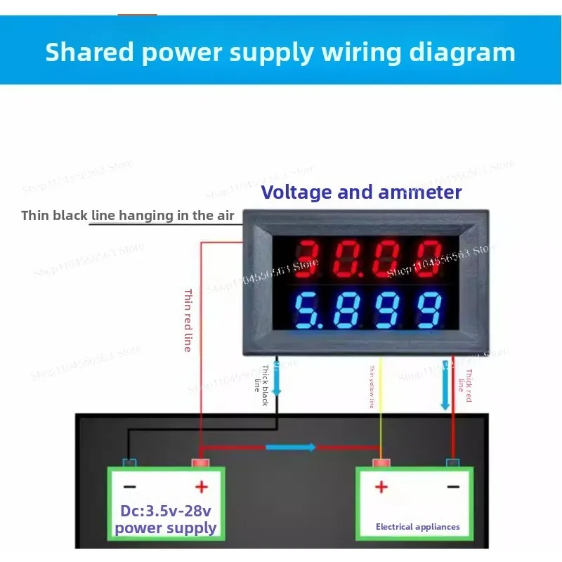 Voltage Current Meter DC0-200V 10A High Precision 4-digit Digital LED Dual Display
