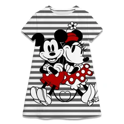 Robe Disney Minnie Mouse pour filles, vêtements d'été à rayures, robes de princesse de fête pour enfants, haut trapèze décontracté, vêtements d'intérieur de style plage