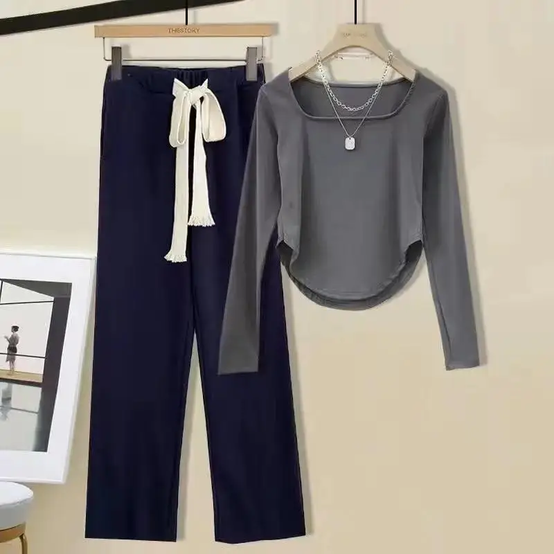 Fashionable Wide Leg Pants Set for Spring and Autumn New 2024 Age Reducing Loose Fitting Casual Two-piece Set for Women