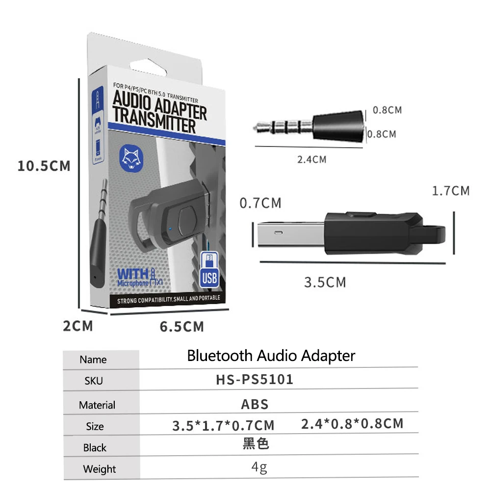 PS5 PS4 게임 콘솔 블루투스 5.0 무선 오디오 어댑터 수신기, PC 헤드셋 블루투스 오디오 송신기 2 인 1 USB 동글