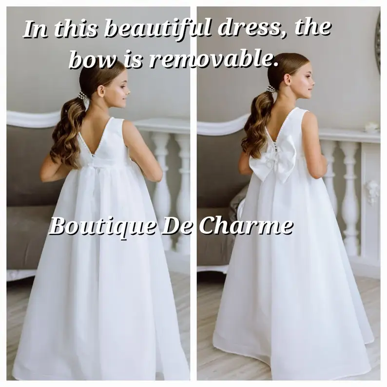 Organza Flower Girl Dress Boho with Pearls Toddler Formal Dress Tutu Bridesmaid Princess Ball Gown Pageant Dresses for Girls