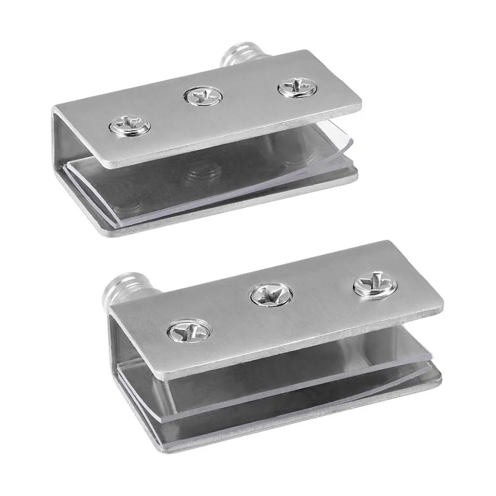Sem perfuração dobradiças de porta de vidro dobradiças de porta de vidro prata 4 pçs armário pivô dobradiça clipe braçadeira para portas novo