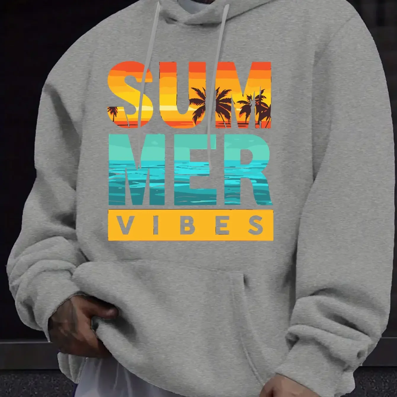 Men's Autumn/Winter Printed Hoodie Long-Sleeve Sweatshirt Gradient Palm Summer Bold Letter Trendy Printed Hooded Sweatshirt