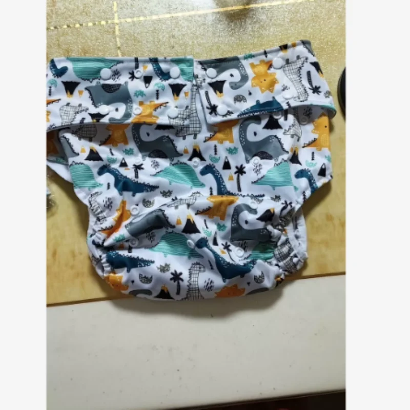 Adult Cute Dinosaur Printed ABDL Cloth Diapers Pocket  Adjustable Snap Buttons Waterproof Washable Nappies Cover Training Briefs