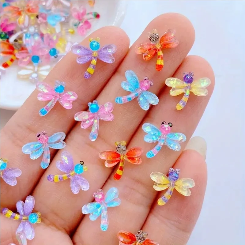 

30pcs Cartoon Colored Dragonfly Nail Charms Resin Transparent Wings Nail Art Accessories For Kids Nail Decorations Supply Parts