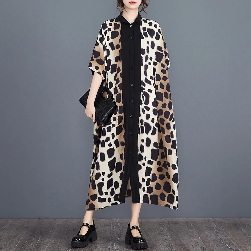 Estate Nuovo plus Size Faion Print Long irt Dr Color Blo Cardigan aperto da donna Taglia maggiorata Fibra di poliestere rotonda Ne