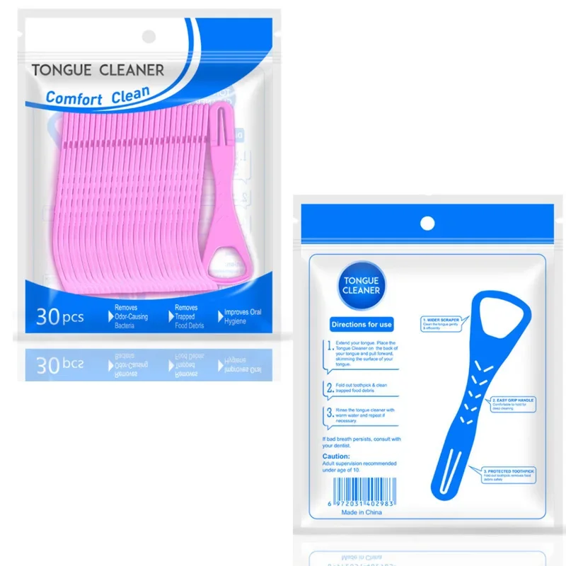 

30Pcs/bag Adults Silicone Tongue Scraper with Handle Fresher Breath Tongue Cleaning Brush Oral Hygiene Tools