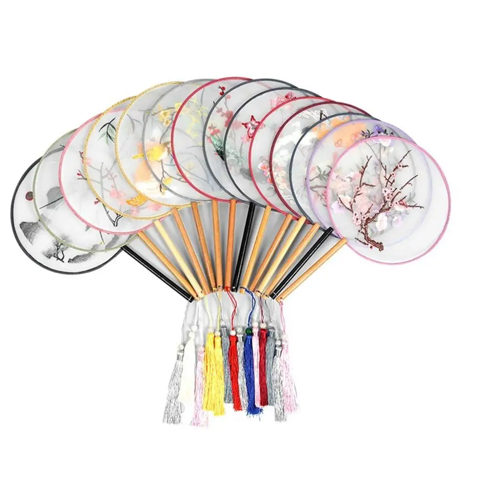 Chinese Ancient Round Fan Silk Embroidered Cheongsam Fan Dance Performance Photography Props Vintage Home Decor 1pcs
