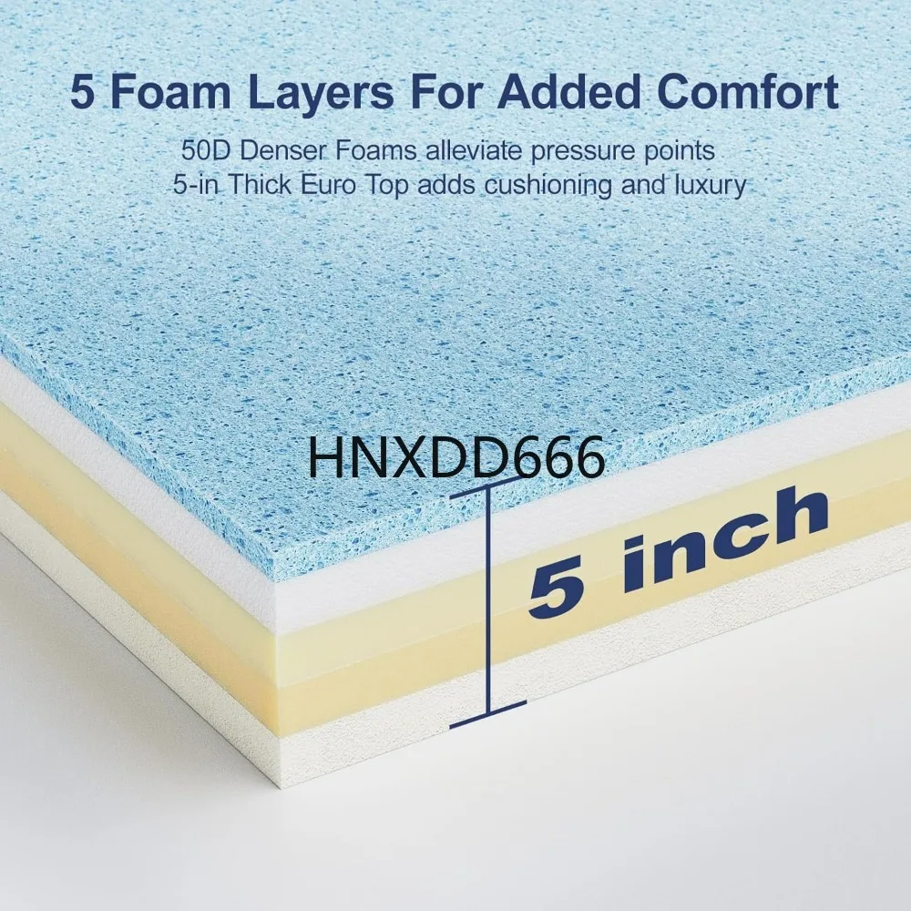 Colchão misto de espuma viscoelástica de gel premium de 14 polegadas, 7 camadas de suporte e descompressão avançadas, regional, dureza média