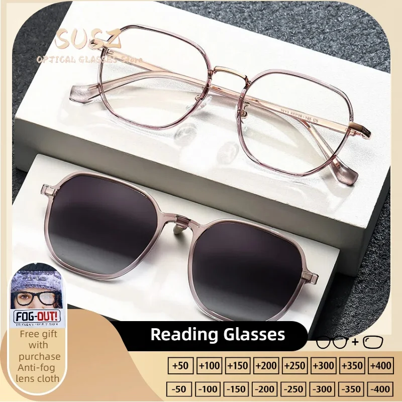 

SUSZ Fashion 3-in-1 Magnetic Clip-on Polarized Sunglasses Women Anti Blue Light Myopia Reading Driving Prescription Glasses