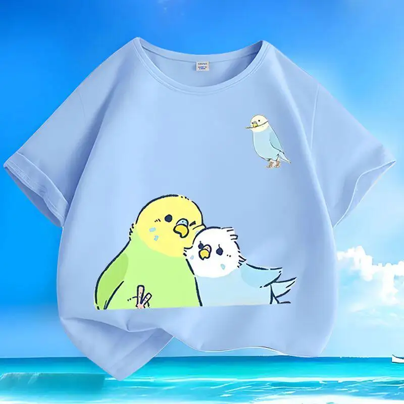Summer Cute Parrot Cartoon Printed New Children's T-shirt Summer Pure Cotton Parent Child Wear New Round Neck Short Sleeve