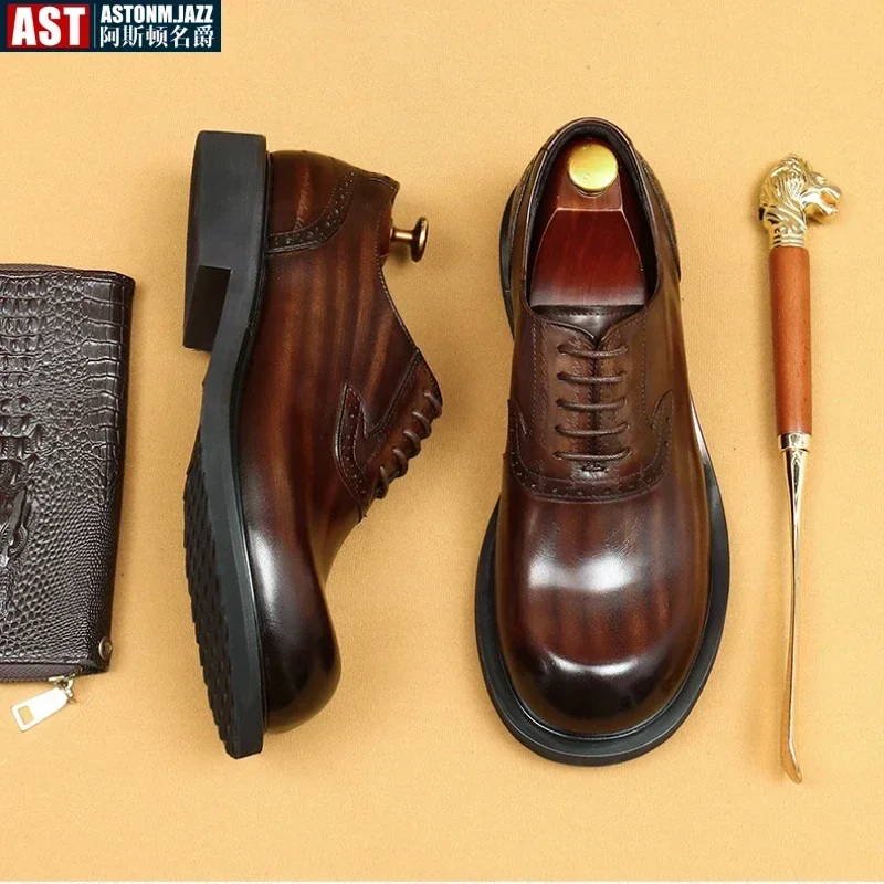 Scarpe eleganti da uomo retrò di lusso fatte a mano in vera pelle di qualità autunno punta tonda stile britannico eleganti scarpe oxford da sposa da uomo