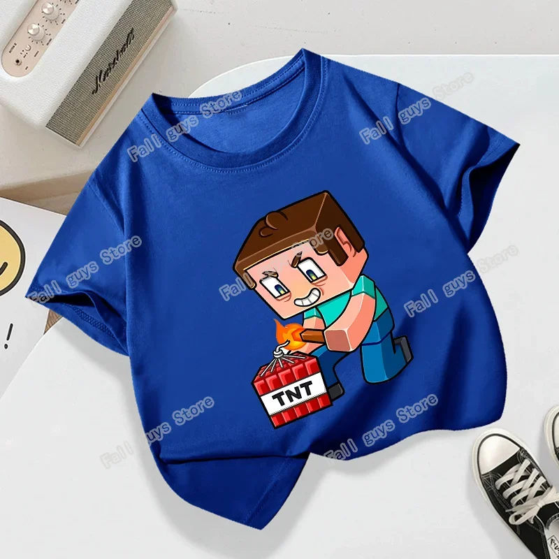 Miner Crafting Pixel Series Child T-Shirt Summer Kids Short Sleeve Tops Hot Game Boys Girls Clothing Cartoon Print Birthday Gift